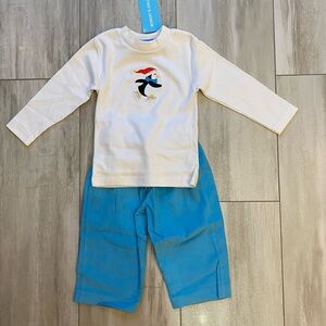 NWT Monday’s Child Penguin Appliqué Long Sleeve Shirt & Blue Corduroy Pants Set